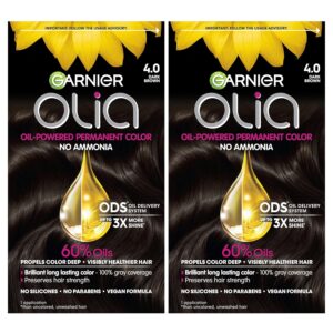 Garnier Hair Color Olia Ammonia-Free Brilliant Color Oil-Rich Permanent Hair Dye, 4.0 Dark Brown, 2 Count (Packaging May Vary), $22.98